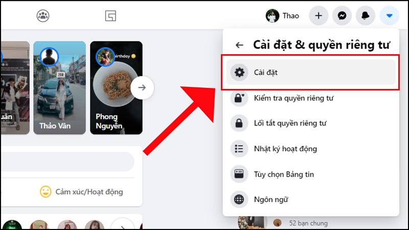 chọn cài đặt ở bước 2 